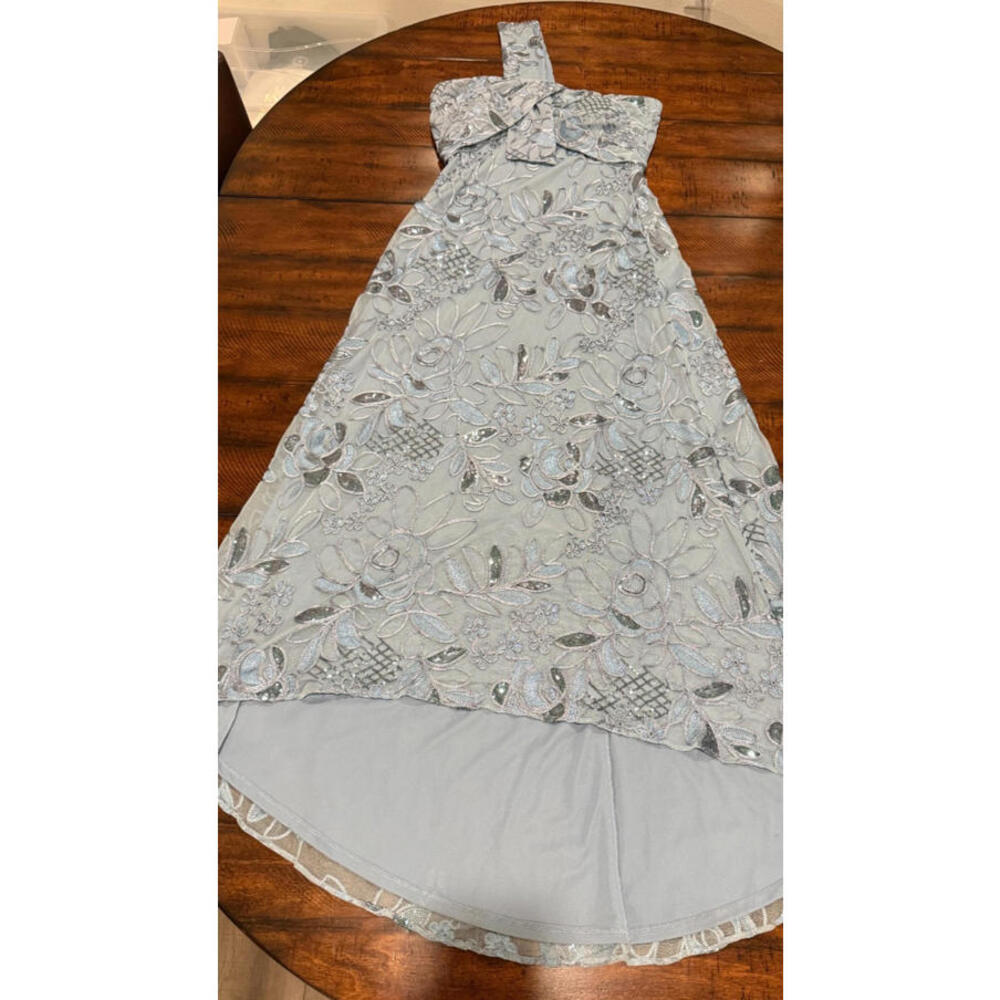 JS Collection Hi-Low Embroidered Sequined One Shoulder Dress - Blue Size 6